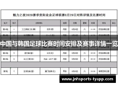 中国与韩国足球比赛时间安排及赛事详情一览